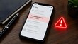 © Nurul - Mobile cybersecurity threat concept with smartphone displaying suspicious email warning and glowing red alert triangle on wooden desk