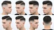 © bayu - Collage of a young man showing various angles of a modern fade haircut.