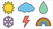 © vectors home - Colorful weather icons depicting sun cloud raindrop snowflake lightning and rainbow on a white background