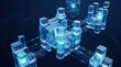 © rezaul4022 - Digital network concept with glowing blue glass cubes and data connections on dark background