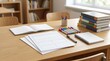 © rezaul4022 - School desk with notebooks and colored markers for study and education in a bright classroom area