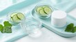 © rezaul4022 - Natural organic cosmetics with fresh cucumber slices and hydrating gel in glass bowls