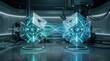 © rezaul4022 - Futuristic digital twin technology concept with interconnected holographic geometric cyber models