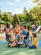 © Alena - Diverse children playing together on a sunny outdoor playground. Inclusive friendship and joyful childhood happiness in nature. World Children's Day World Childrens Day and equality.