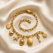 © Graphicex2 - Gold charm bracelet arranged on warm ivory silk