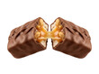 © RONY - Broken chocolate candy bar with peanuts and caramel as isolated on transparent background