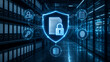 © AH Project - Digital security concept with glowing blue icons on server room background
