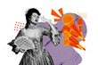 © deagreez - Photo cartoon comics sketch collage of glamour girl wear victorian dress countess suffer migraine ache microphone karaoke event
