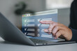 © MUNTHITA - Online survey form with digital checklist and checkbox on laptop screen, business evaluation, feedback questionnaire, test or assessment application for customer, education, marketing, registration.