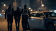 © Nakarin - Police arresting suspect in dark street at night with patrol car and officers escorting person in handcuffs