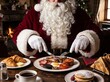© Fahmi - Santa Claus Eating Traditional Full English Breakfast by a Cozy Fireplace on Christmas Morning