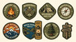 © RagilTegar - Set of Vector Wilderness Adventure Camping Badges and Scout Patrol Emblems Featuring Nature Survival Skills and Outdoor Exploration Hiking Graphics