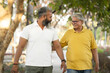 © Pix4Ads - Indian fitness Instructor jogging with male seniors at park