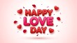 © Vector - Happy love day text with red heart symbols and confetti