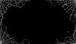 © MEhak`s Gallery - Spooky spider web frame on black background, white cobweb border for Halloween, decorative gothic corner elements for invitations