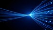 © Add Win - Abstract 3D render of glowing blue fiber optic cables converging at a central node and expanding outward representing digital data transmission and high speed internet connection