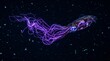 © Oktafianto - Bioluminescent squid with glowing purple tentacles swimming in dark deep sea water.