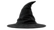 © PNG STOCK - Black magic witch hat with pointed top and wide brim isolated on transparent background