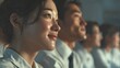 © Aisha - ultra realistic classroom environment, close up view of a teacher, male or female, white or asian features, looking at students with honor, kindness, and a confident smile
