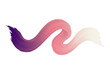 © Al - Un trait de pinceau artistique en forme de vague avec un dégradé de couleurs allant du violet profond au rose tendre, isolé sur un fond blanc pur pour des projets de design graphique créatifs.