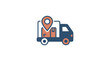 © Manto - Delivery truck with location pin and packages illustration.