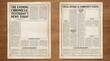 © STRM DESIGNER - Vintage newspaper pages with classified ads and local news headlines on aged parchment background