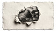 © Fernando Sanso - Human fist punching and breaking through a white paper wall.