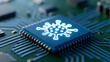 © A2Z AI  - Digital virus cell icon glowing on computer microprocessor circuit board, modern technology security threat concept in blue and green tones