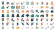 © SABIKUNNAHAR - Map navigation symbols and location icons set colorful vector shapes.