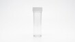 © Ros - Clear empty plastic cylindrical vial with a white screw cap isolated on a white background for laboratory or medical sample storage container