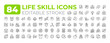 © NguyenXuanTuan - Life skills linear icon set, editable stroke personal development problem solving self improvement and core competency outline symbols isolated on white background