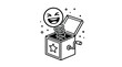 © Rehan - Laughing emoji character popping out of a classic mechanical box with a shiny metallic spring design