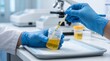 © Nimesh - Urine Dipstick Test and Urinalysis — Clean Clinical Laboratory Background with Copy Space
