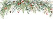 © MDSHARIF - A beautiful christmas winter holiday watercolor botanical border featuring festive greenery pinecone holly berries isolated on a clean white background design