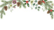 © Md.Arif hossan - A beautiful christmas winter holiday watercolor botanical greenery border featuring pinecone holly berries and festive floral elements on white background isolated