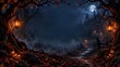 © Hashigo - 満月の夜に浮かぶ古城とランタンが照らす秋の森 / Ancient castle and lanterns in autumn forest under full moon (Generative AI)