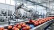 © Nathaniel - Automated robotic arm sorting fresh red apples on industrial conveyor belt inside modern food processing facility
