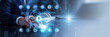 © Nexus Studio - Data scientist programming neural architectures Using Computer training complex Machine Learning algorithms across the Global network processing cores. Advanced predictive AI computation.
