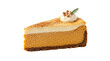 © shahinahmed - A delectable slice of pumpkin cheesecake adorned with a swirl of cream and a sprinkle of nutty goodness embodies the essence of