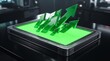 © Muhammad Ammar - Green financial growth arrows rising from digital tablet. Business success and stock market profit concept. 3D data visualization.