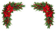 © LAXMI - Christmas decorative corner borders with poinsettia flowers, pine branches, berries, and cones isolated on white isolated on transparent background