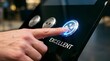 © Fahmi87 - A person pressing a digital feedback button on a kiosk terminal to give an excellent service rating in a professional environment