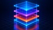 © Riski Digital Studio - Futuristic glowing digital data stack concept showing layered network architecture and technology platform levels