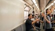 © Danielen - Commute on Rails: A diverse group of passengers navigates a daily commute aboard a crowded subway train, capturing the essence of urban transit and interconnectedness.