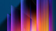 © MDRAFIQUL - Transparent glass panels with vibrant orange and purple gradient vertical lines for modern digital display background wall.