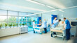 © xinxia - Medical staff provide care to patients in a bright, modern hospital ward with plants by the window.