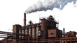 © Aliona - Rusted industrial factory with smoke billowing from chimney, isolated on transparent background