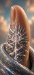 © Alessio Toffolon - Macro di un dito umano con una complessa struttura olografica iridescente a forma di città futuristica, intelligenza artificiale generativa