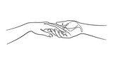 Continuous line art illustration of two human hands touching with touching connection intimacy minimalist togetherness