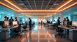 © CuteBee - Blurred view of busy modern corporate office with business people working at desks and walking through workspace with warm lighting for professional business and corporate environment concepts